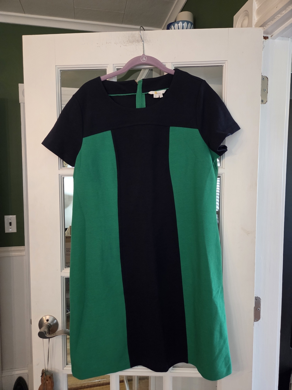 Boden Navy and Green Paneled Shift Dress - Size 14R - Picture 2 of 8